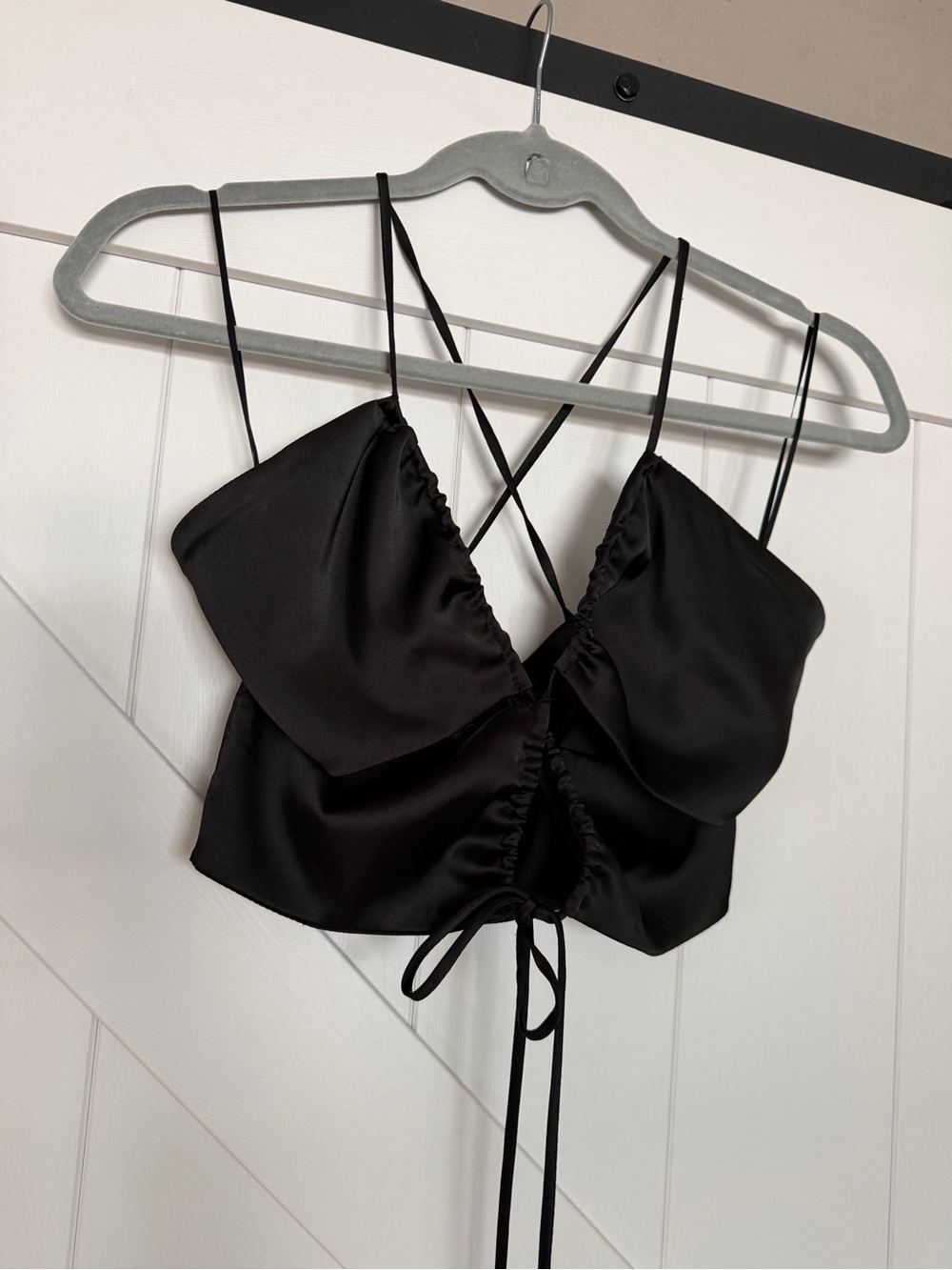 Zara Black Satin Tie-Front Cropped Cami